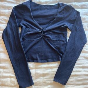 Brandy Melville Navy Long Sleeve Ruched Top